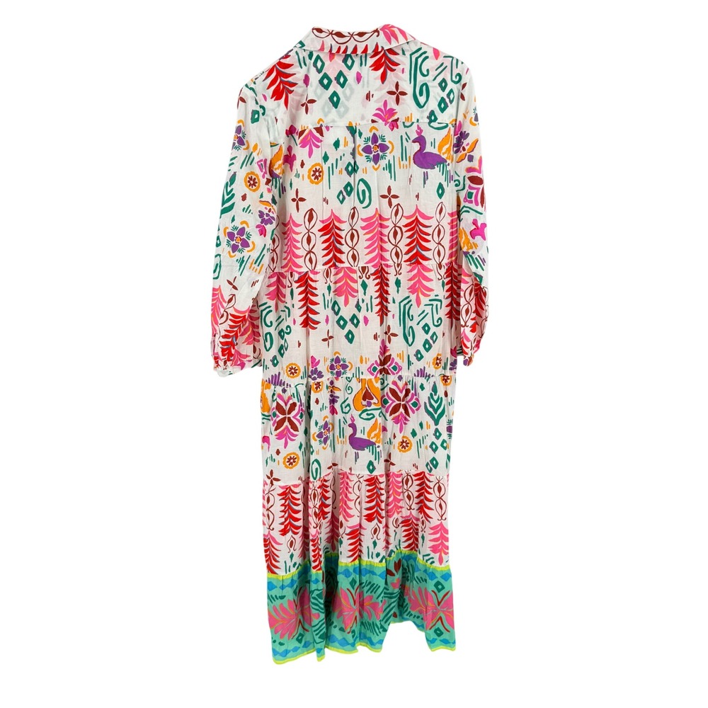 Zara NWT Floral Tropical Midi Dress Pink Large Summer Resortwear Boho Tiered - Picture 2 of 8